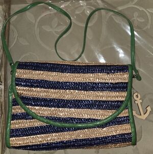Straw Studios Navy and Green Crossbody Bag